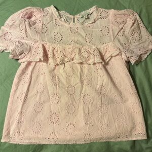 Chic Pink Eyelet Lace Blouse